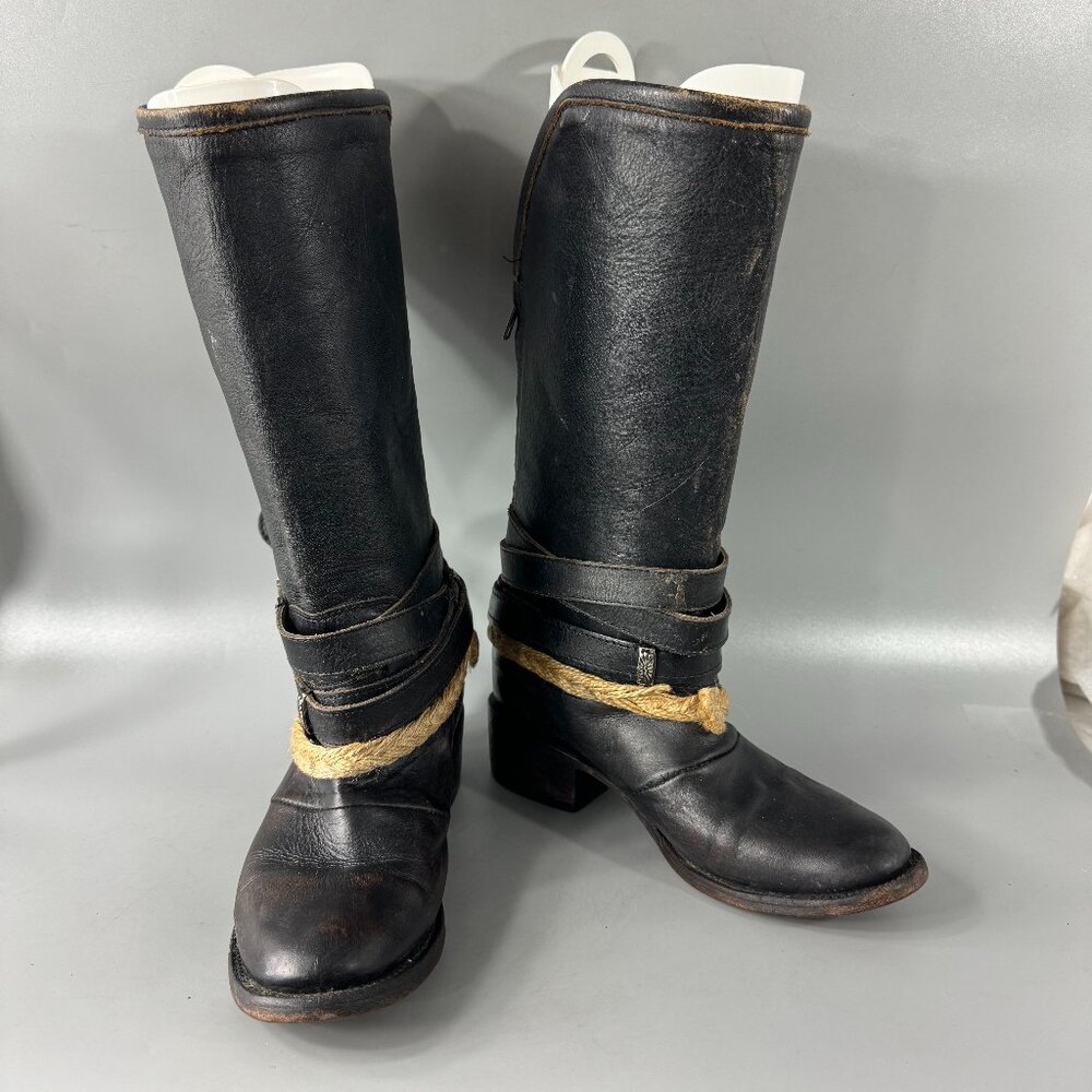 Freebird by Steve Drove Dark Brown Leather Distressed w/ Braids Boots, 6
